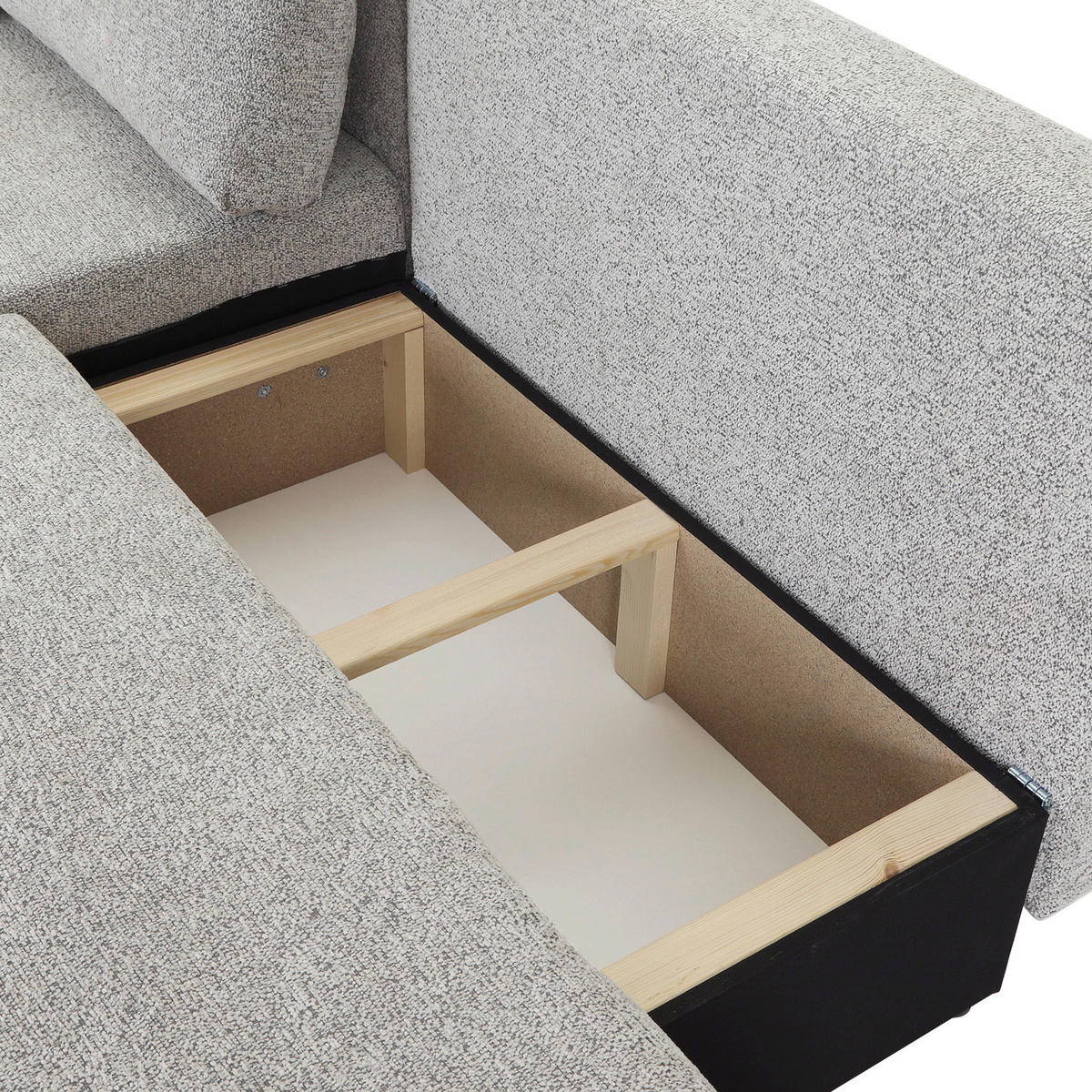 ECKSOFA Grau Flachgewebe Zierkissen, Rückenkissen, Bettkasten, Schlaffunktion, Rücken echt, Liegefläche im Originalstoff  - Schwarz/Grau, KONVENTIONELL, Kunststoff/Textil (145/260cm) - Carryhome