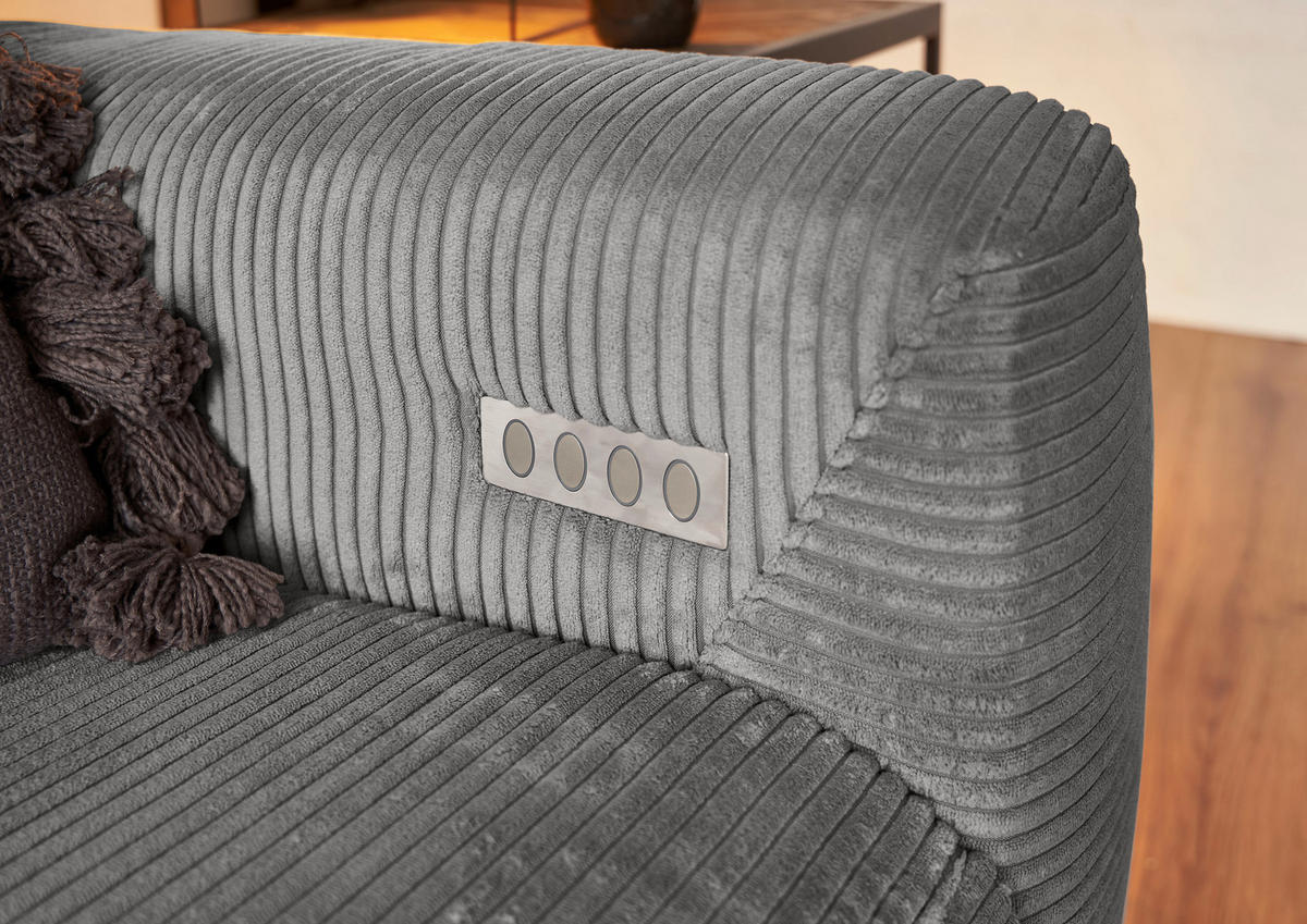 ECKSOFA in Cord Dunkelgrau  - Dunkelgrau/Schwarz, Konventionell, Textil/Metall (180/266cm) - Hom`in