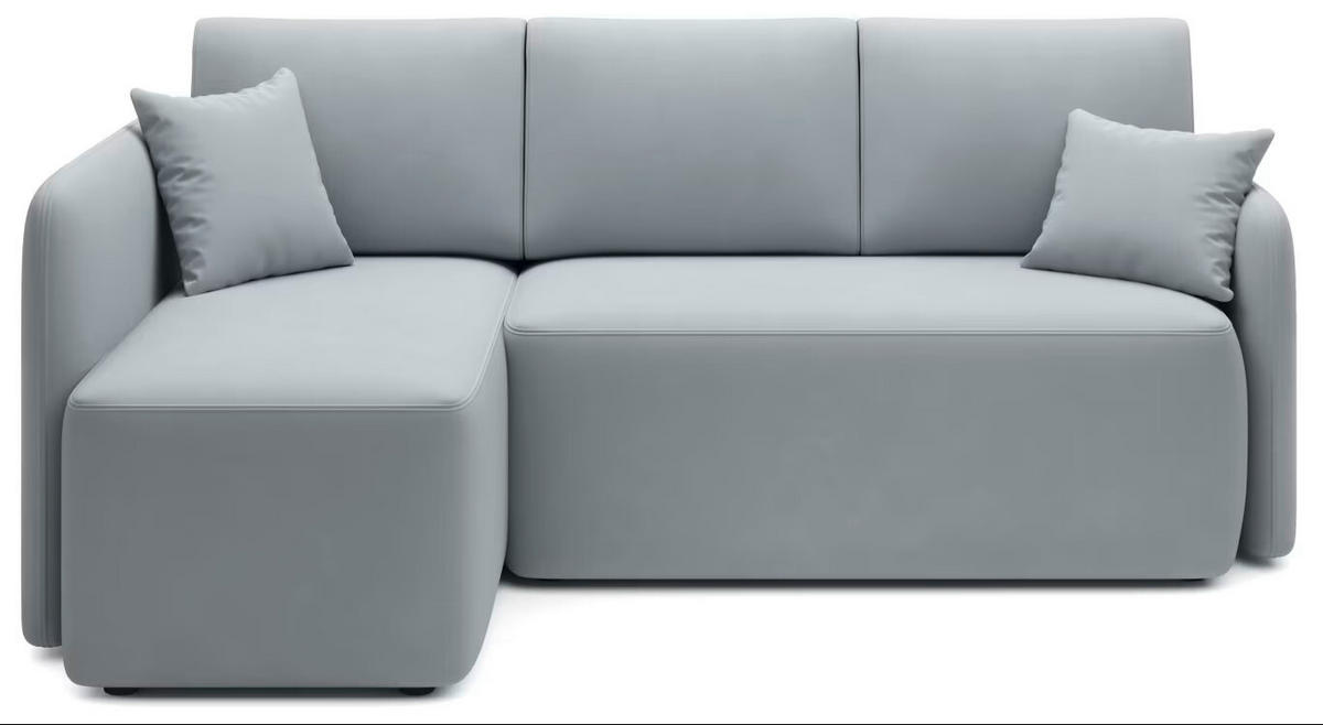 ECKSOFA Hellgrau Plüsch  - Hellgrau/Schwarz, Design, Kunststoff/Textil (150/206cm) - MID.YOU