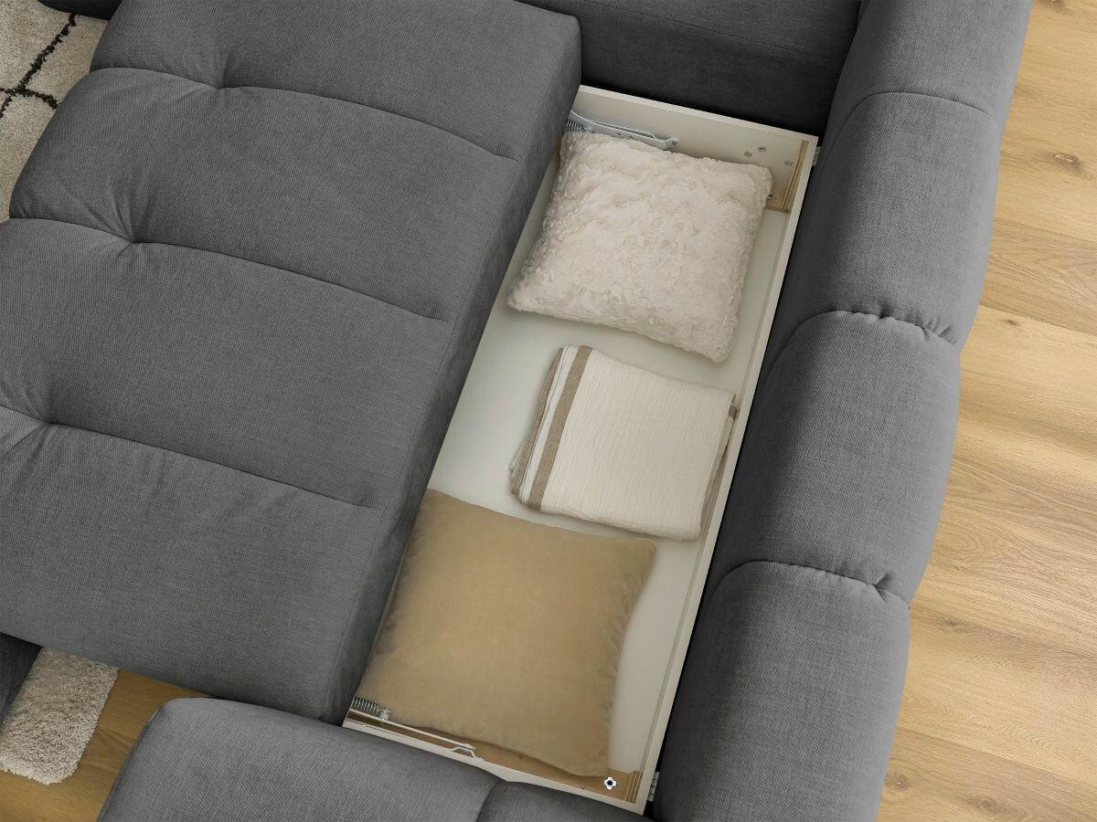 ECKSCHLAFSOFA FUJI Leinenoptik Dunkelgrau  inkl.  - Dunkelgrau/Schwarz, MODERN, Kunststoff/Textil (204/282cm)