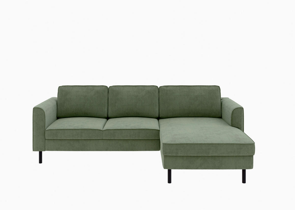 ECKSOFA  in Cord Grün  232/161 cm  - Schwarz/Grün, MODERN, Textil/Metall (232/161cm) - Trendmanufaktur