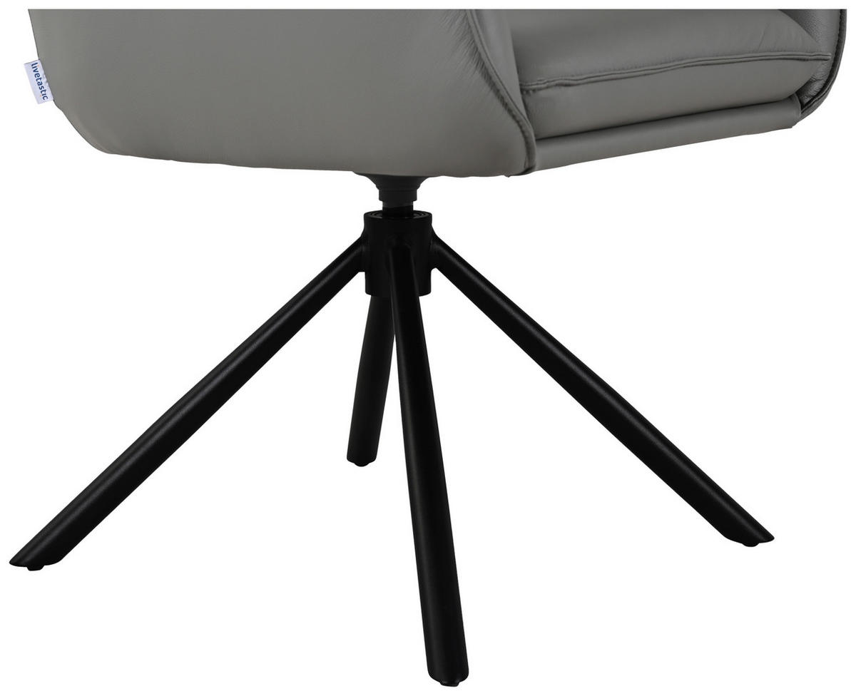 ARMLEHNSTUHL  Sitzfläche 360° drehbar, automatische Rückholfunktion  Echtleder  - Schwarz/Grau, MODERN, Leder/Metall (64/90,5/64,5cm) - Livetastic