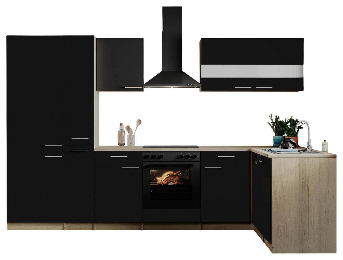 HÖRNKÖK 310/172 cm  i svart  - stålfärgad/svart, Basics, metall/trämaterial (310/172cm) - Respekta