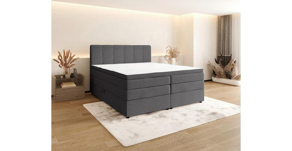 BOXSPRINGBETT 200/200 cm,  in Anthrazit, gepolstertes Kopfteil, Bettkasten, Topper, Matratzen, H2 + H3 = mittel + fest  - Anthrazit/Schwarz, KONVENTIONELL, Kunststoff/Textil (200/200cm) - Esposa