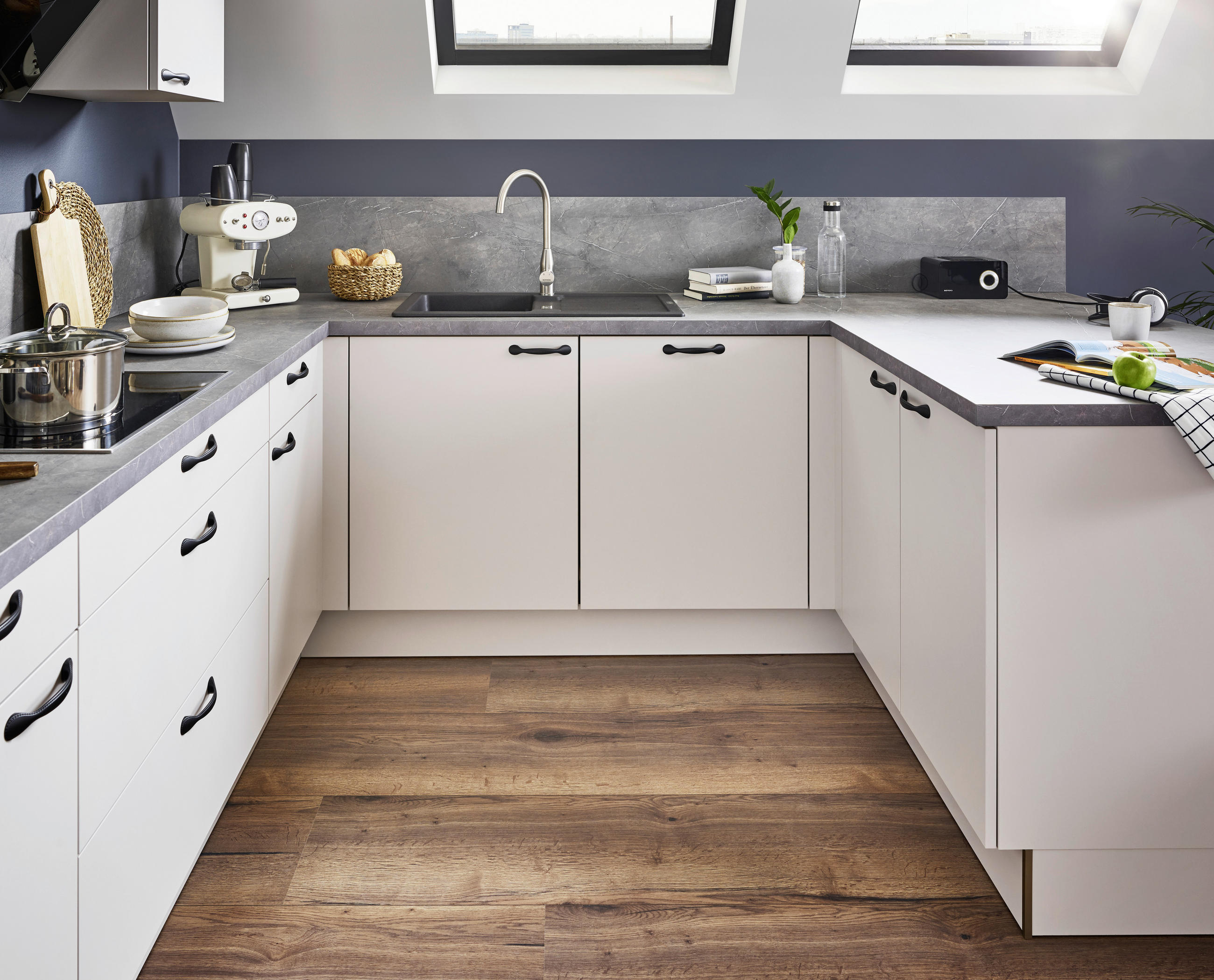 EINBAUKÜCHE UNO  - Weiß, Design, Holzwerkstoff - Moderano