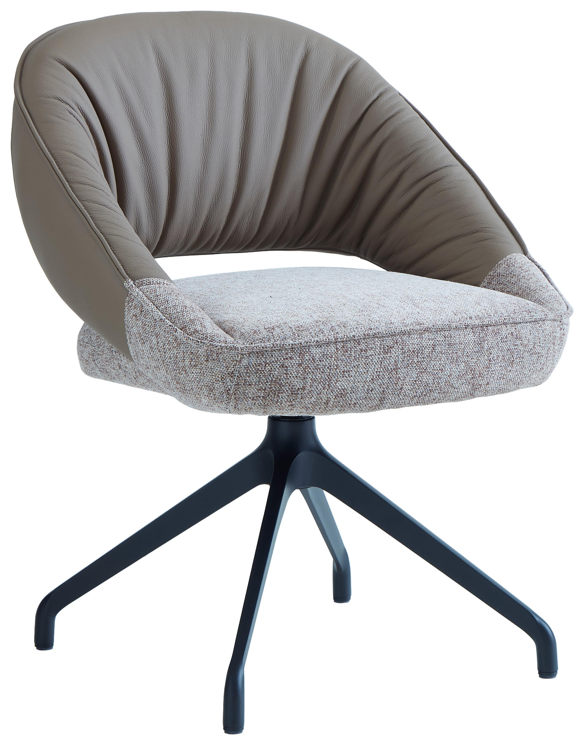 ARMLEHNSTUHL  Sitzfläche 360° drehbar, automatische Rückholfunktion Leinenoptik Echtleder  Schwarz, Hellgrau, Beige  - Beige/Hellgrau, Design, Leder/Textil (60/81/63.5cm) - Dieter Knoll