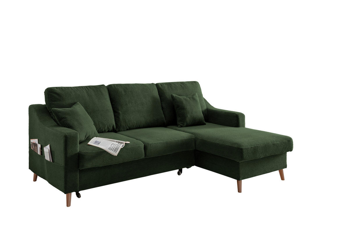 ECKSOFA Dunkelgrün Cord  - Dunkelgrün/Naturfarben, Design, Holz/Textil (228/150cm) - P & B