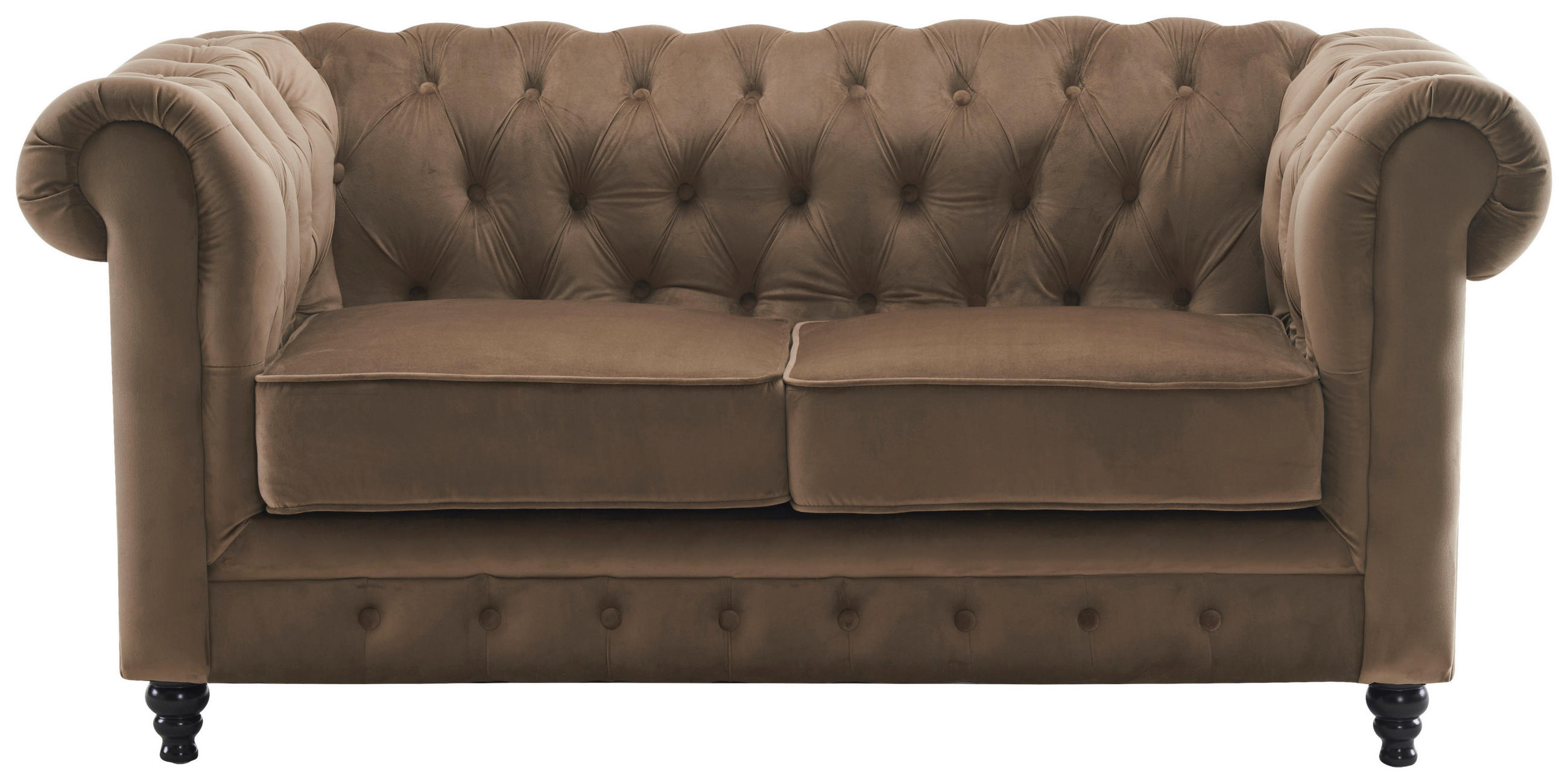 CHESTERFIELD-SOFA Samt Schwarz, Taupe  - Taupe/Schwarz, Trend, Holz/Textil (165/73/87cm) - Xora