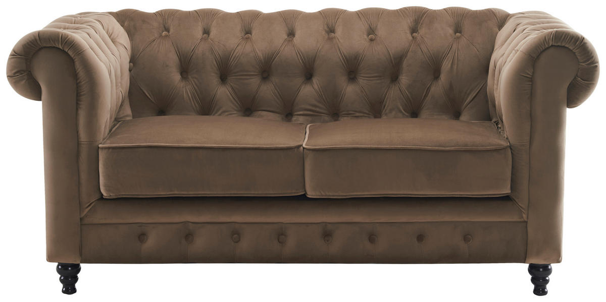 CHESTERFIELD-SOFA Samt Schwarz, Taupe  - Taupe/Schwarz, Trend, Holz/Textil (165/73/87cm) - Xora