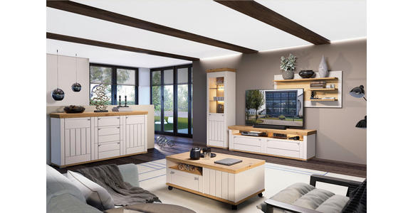 WOHNWAND  in Kaschmir, Eiche Artisan  330/208/53 cm  - Kaschmir/Eiche Artisan, ROMANTIK / LANDHAUS, Glas/Holzwerkstoff (330/208/53cm) - Landscape