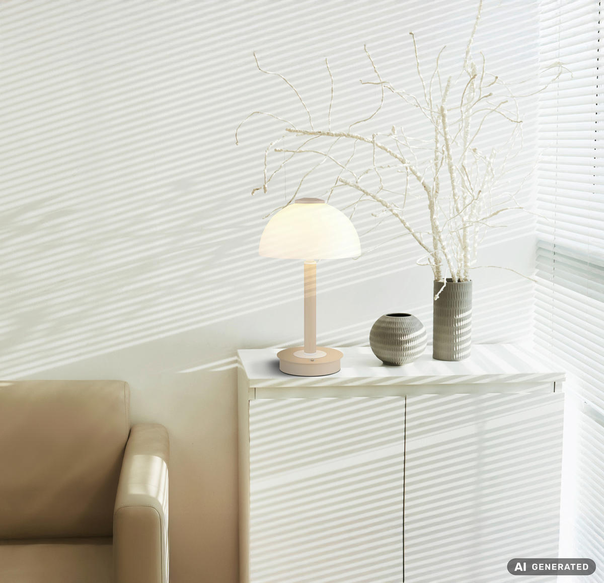 TISCHLEUCHTE Uldin 18/31,5 cm  - Sandfarben/Opal, Design, Glas/Kunststoff (18/31,5cm) - Globo