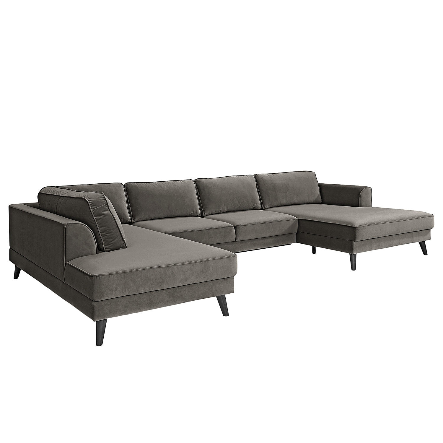 WOHNLANDSCHAFT in Samt, Velours Grau - Wengefarben/Grau, Modern, Holz/Textil (201/85/354cm) - Trendmanufaktur