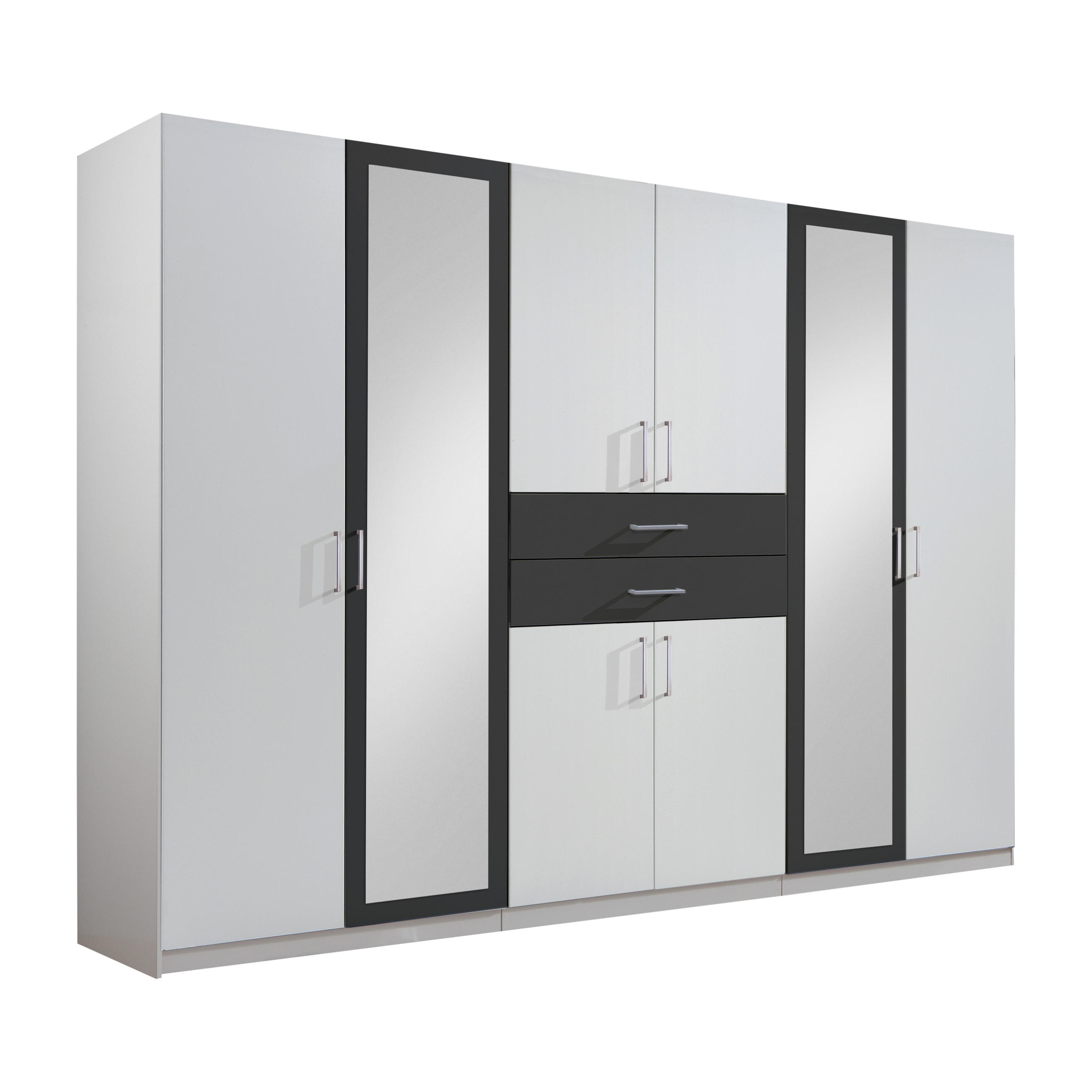 OMARA ZA OBLAČILA, barve grafita, bela  - bela/barve aluminija, Design, umetna masa/steklo (270/210/58cm) - Hom`in