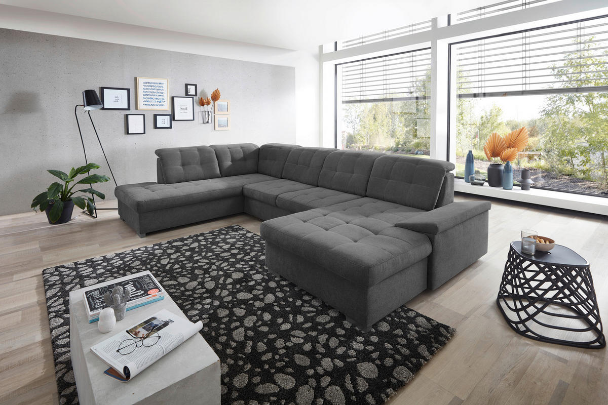WOHNLANDSCHAFT in Mikrofaser Anthrazit  - Chromfarben/Anthrazit, Design, Kunststoff/Textil (212/330/169cm) - Livetastic