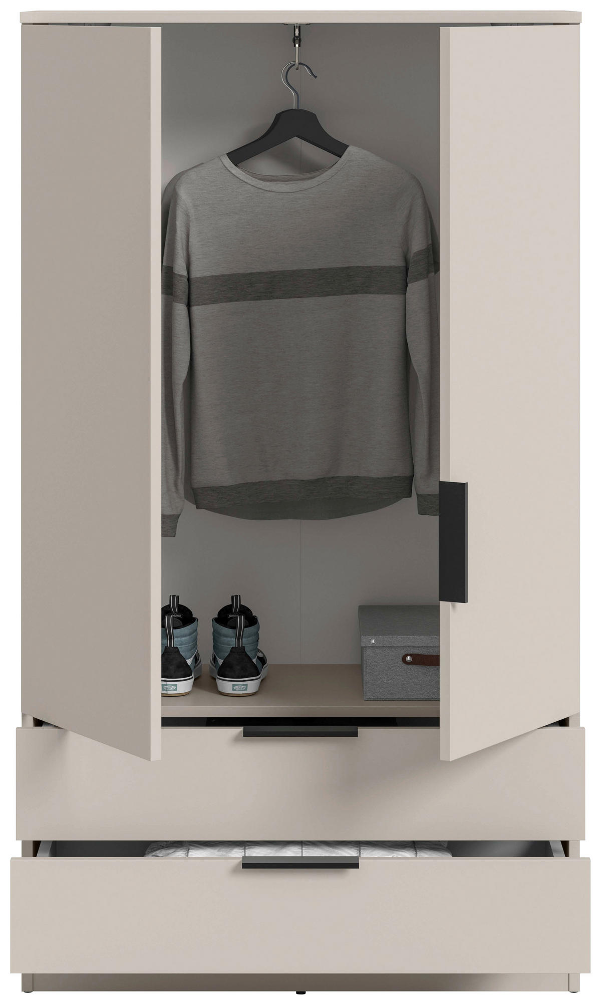 GARDEROB MED GÅNGJÄRNSDÖRRAR 2-dörrar - svart/kashmir, Modern, trämaterial/plast (80cm) - Livetastic