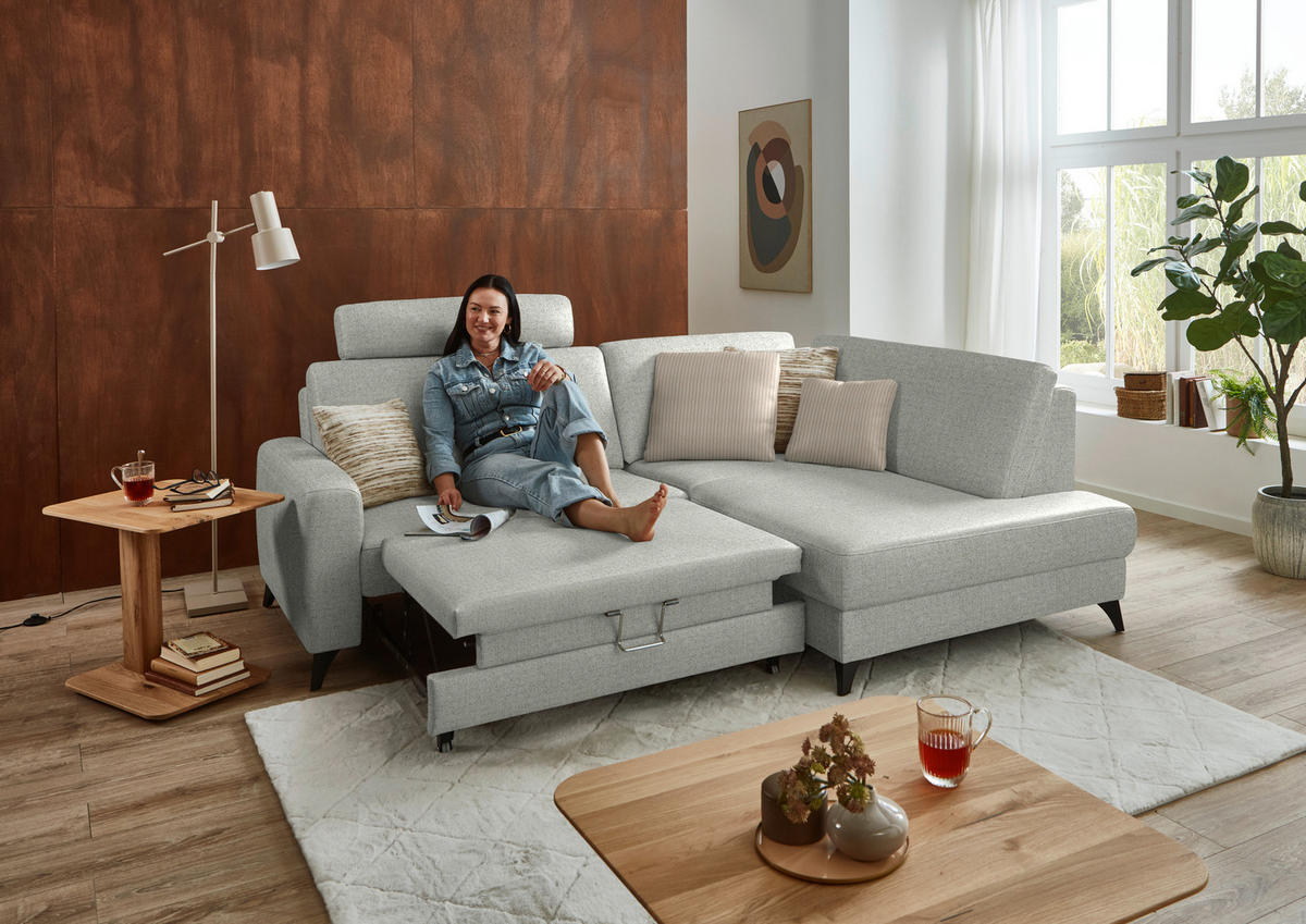 ECKSOFA  Chenille Hellgrau  - Hellgrau/Schwarz, Design, Textil/Metall (239/182cm) - Beldomo Comfort