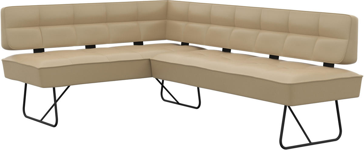 ECKBANK 165/207 cm Echtleder Beige   - Beige/Schwarz, Design, Leder/Metall (165/207cm) - Moderano