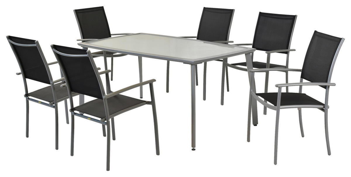 GARTENSET Aluminium  - Silberfarben/Schwarz, MODERN, Textil/Metall - Gardenson