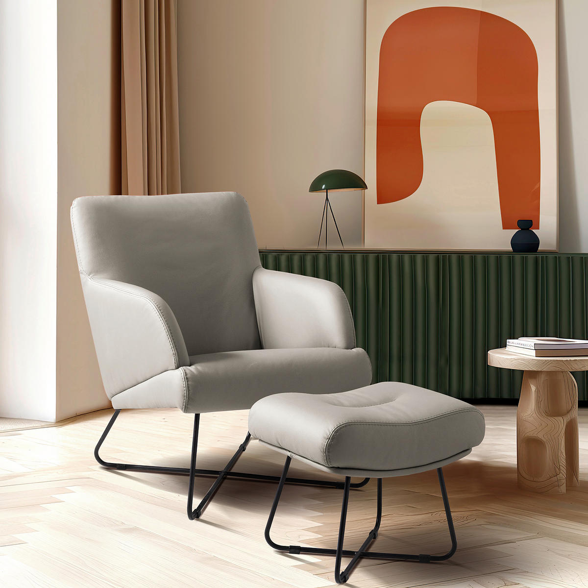 SESSEL Echtleder Platinfarben  - Platinfarben/Schwarz, Design, Leder/Metall (67/87/74cm) - Livetastic