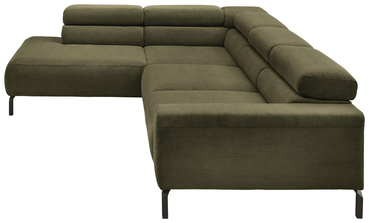 ECKSOFA Feincord Dunkelgrün  - Dunkelgrün/Schwarz, Design, Textil/Metall (219/273cm) - Pure Home Lifestyle
