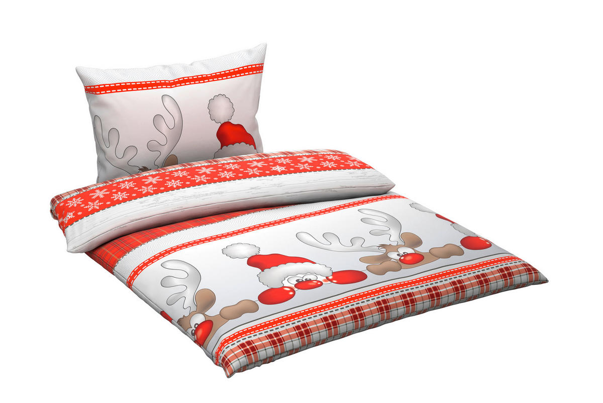 BETTWÄSCHESET 2-teilig Flanell 160/210 cm  - Rot/Grau, Textil (160/210cm) - X-Mas