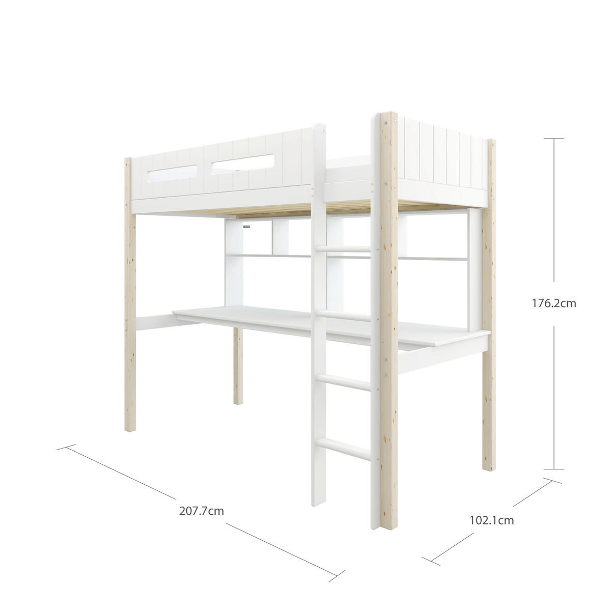 HOCHBETT 90/200 cm,  in Absturzsicherung, Leiter, Schreibtisch, Rollrost  - Weiß/Kieferfarben, MODERN, Holz (90/200cm) - Chameo