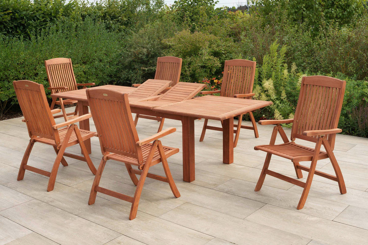 GARTENTISCHGRUPPE Eukalyptusholz Hartholz  - Eukalyptusholzfarben, KONVENTIONELL, Holz - Gardenson