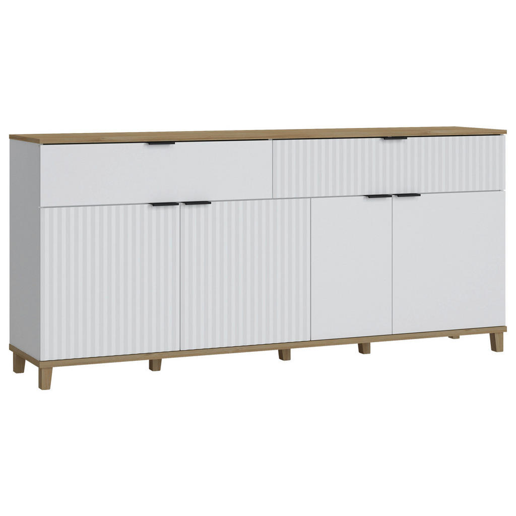 Sideboard Plissee Alpin Weiß Grandson Eiche B: 187,1 cm