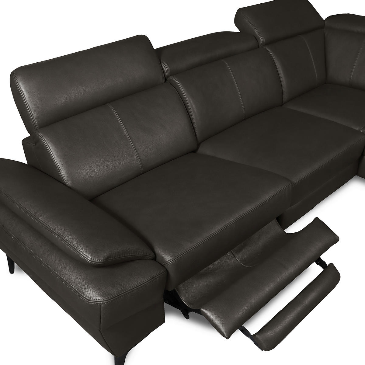 ECKSOFA Lederlook Echtleder Dunkelbraun  - Dunkelbraun/Schwarz, Design, Leder/Textil (264/211cm) - Livetastic