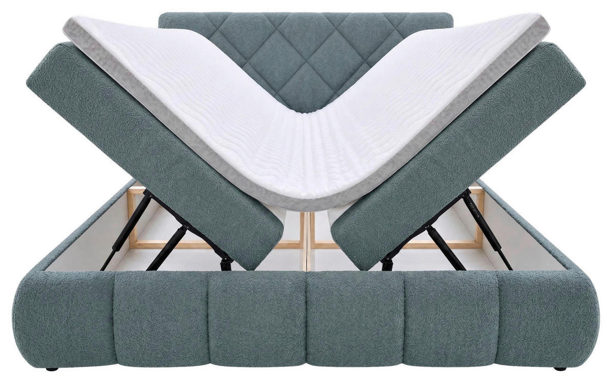 BOXBETT 180/200 cm,  in Grau, gepolstertes Kopfteil, Bettkasten, Topper, Matratzen, H3 + H3 = fest  - Schwarz/Grau, Design, Kunststoff/Textil (180/200cm) - Chameo