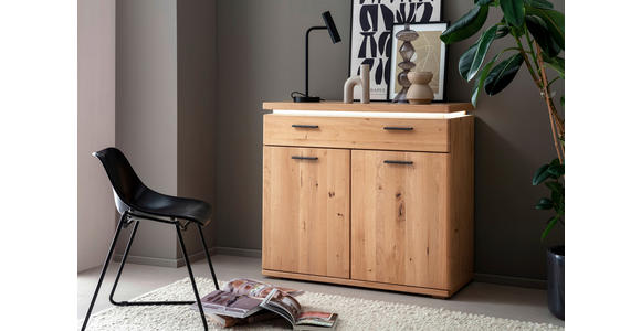 KOMMODE  in 100/91/42 cm  - Eiche Bianco/Schwarz, Natur, Holzwerkstoff/Kunststoff (100/91/42cm) - Linea Natura