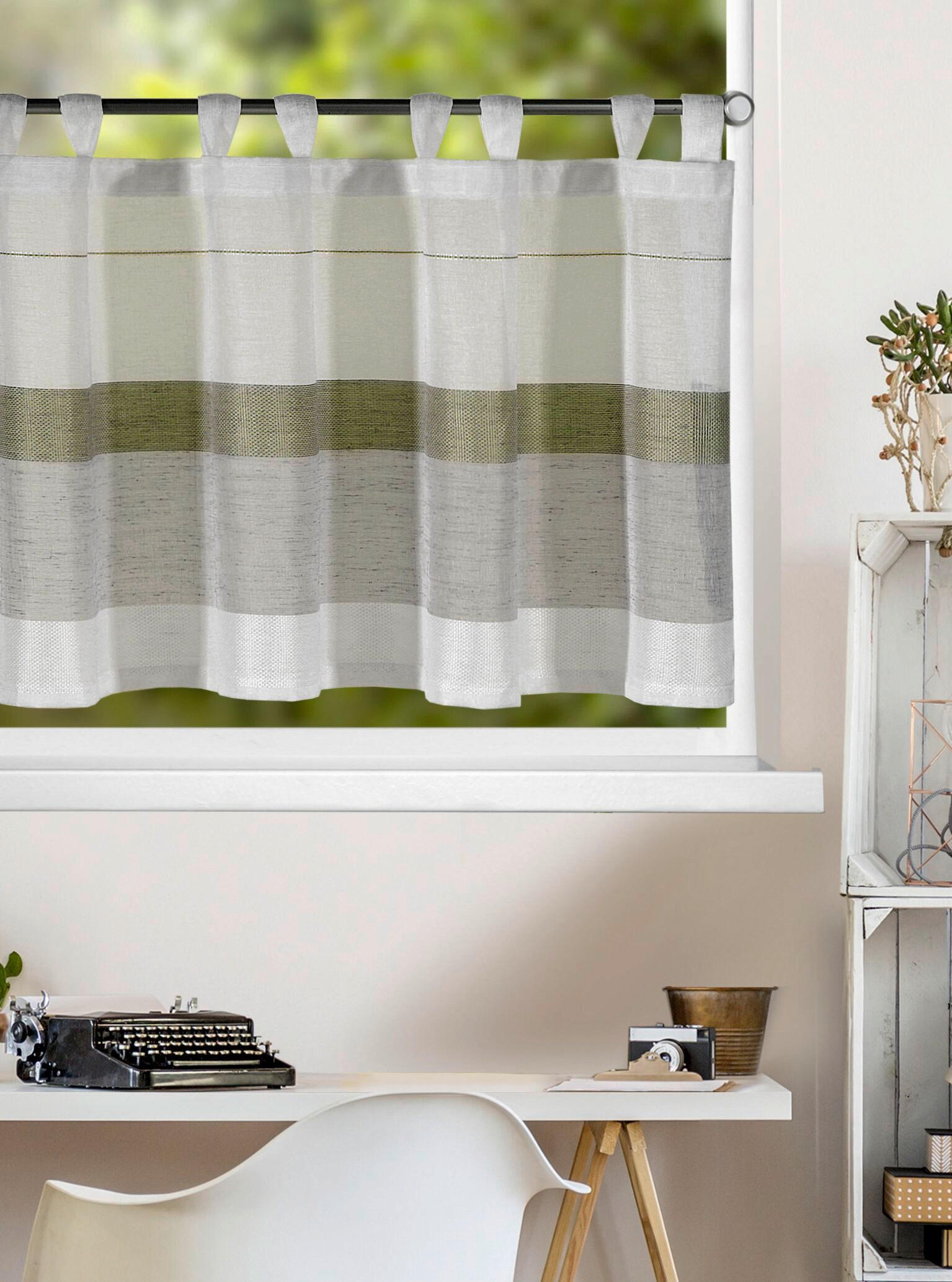 KURZGARDINE  140/45 cm  - Weiß/Grün, Basics, Textil (140/45cm)
