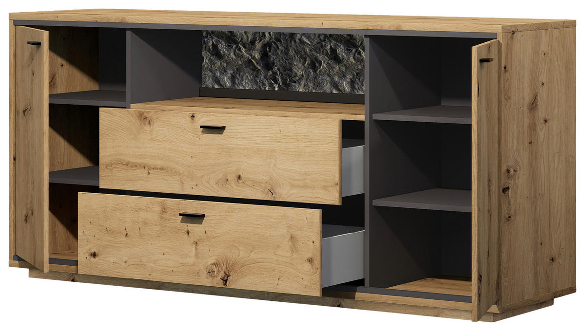SIDEBOARD  180/86/49 cm 2 Schublade(n)  - Eichefarben/Schwarz, Design, Holzwerkstoff/Metall (180/86/49cm) - Cantus