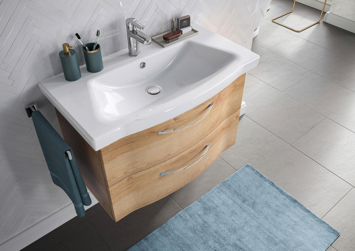 WASCHTISCHKOMBI 82 cm  - Chromfarben/Eichefarben, KONVENTIONELL, Keramik/Holzwerkstoff (82cm) - Pelipal