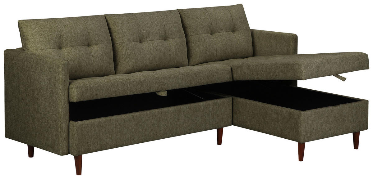 ECKSOFA SOLIN Grün Webstoff Rückenkissen, Bettkasten  - Braun/Grün, Design, Holz/Textil (188/79/123cm) - P & B