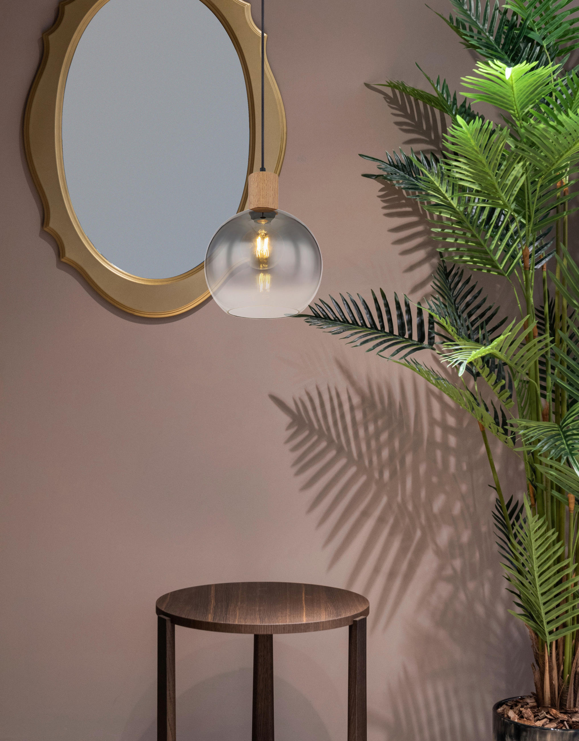 HÄNGELEUCHTE 25/120 cm - Schwarz/Naturfarben, Natur, Glas/Holzwerkstoff (25/120cm) - Globo