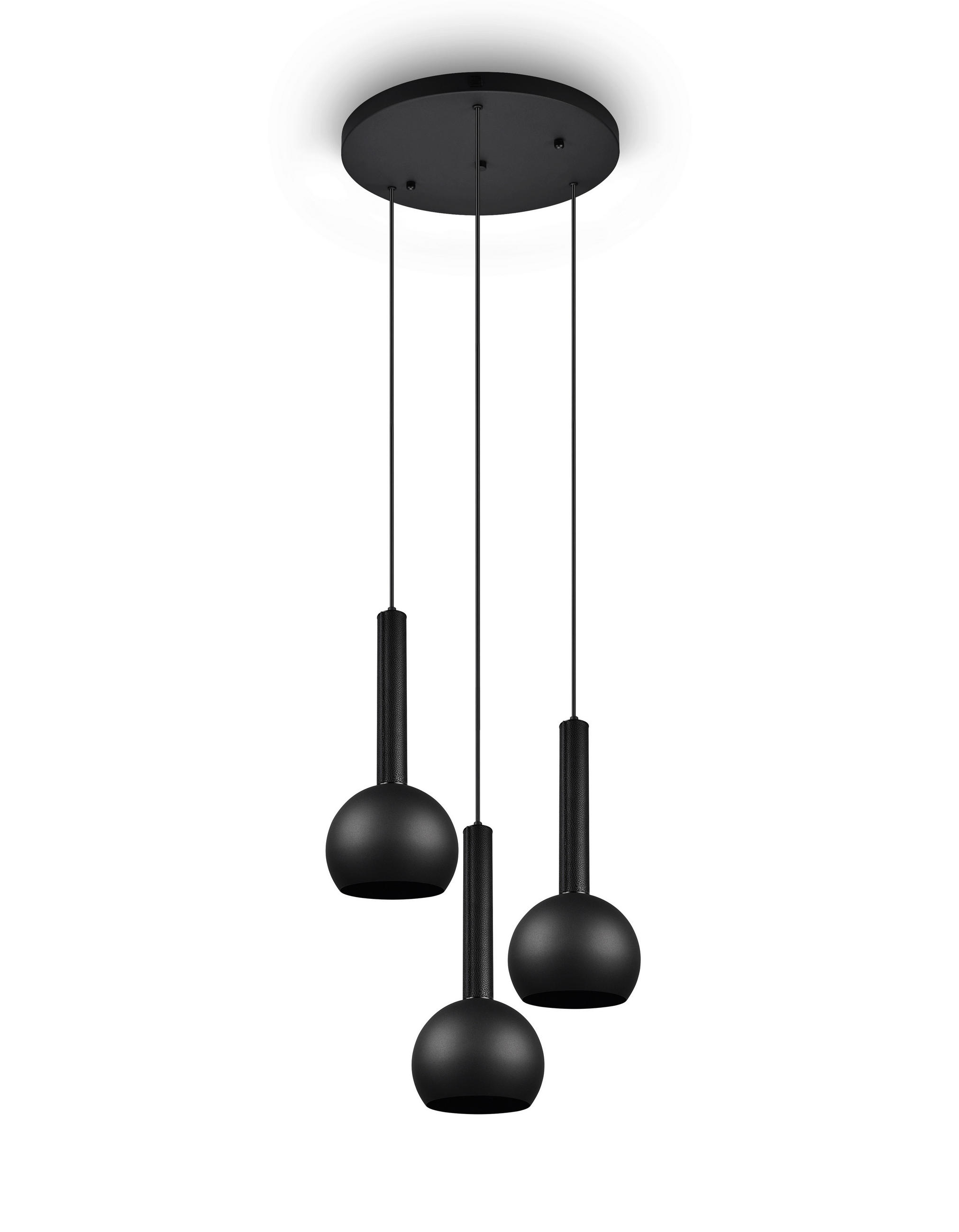 HÄNGELEUCHTE 52/200 cm  - Schwarz, Design, Leder/Metall (52/200cm) - Cinque
