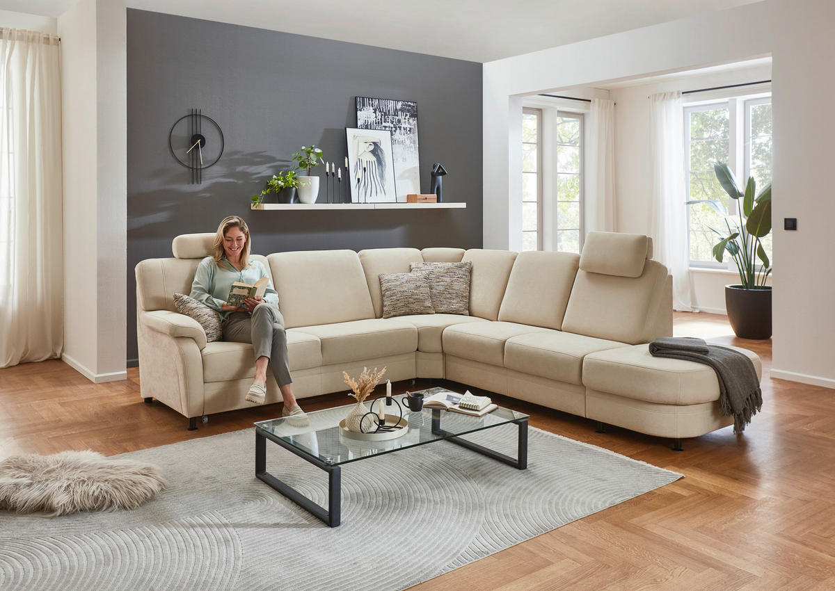 ECKSOFA in Flachgewebe Beige  - Beige/Schwarz, Konventionell, Textil/Metall (269/287cm) - Beldomo System