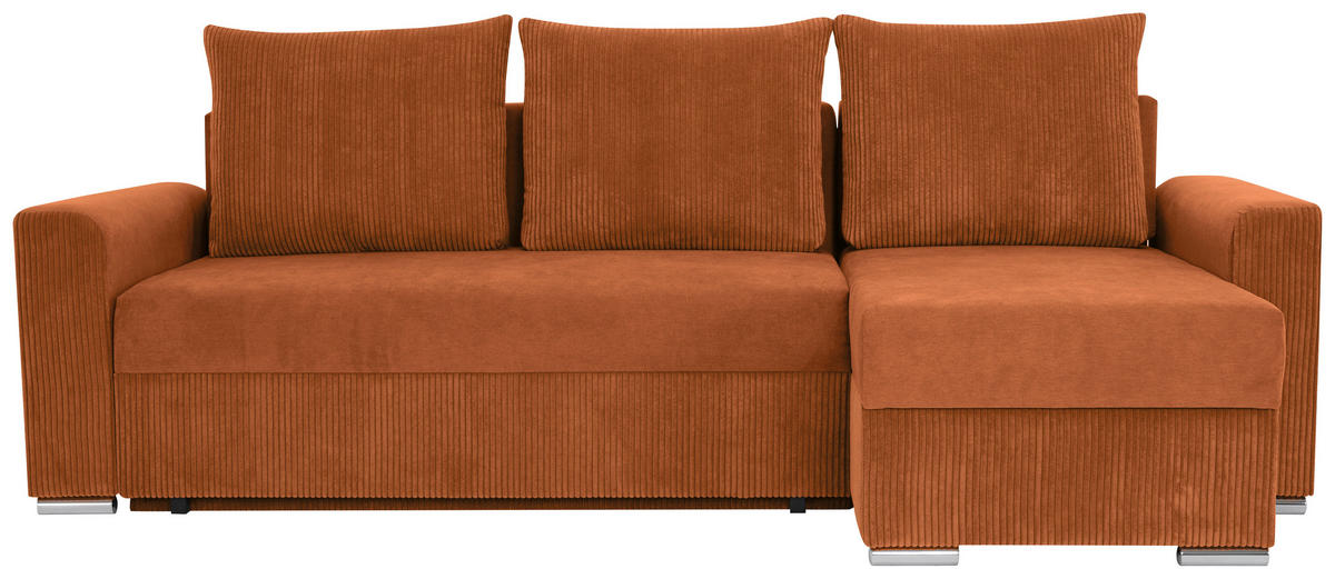 ECKSOFA in Cord, Mikrofaser Rostfarben  - Chromfarben/Rostfarben, Design, Kunststoff/Textil (239/141cm) - Livetastic