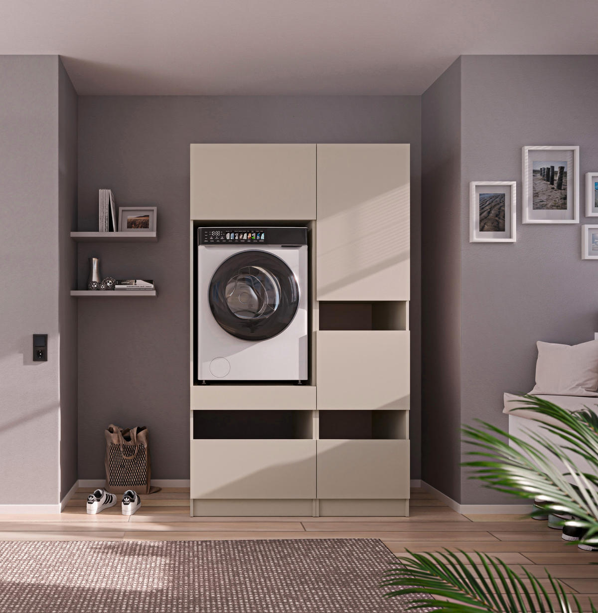WASCHMASCHINENSCHRANK 68/200/68 cm  in Kaschmir  - Kaschmir/Schwarz, Design, Holzwerkstoff/Metall (68/200/68cm) - Milino