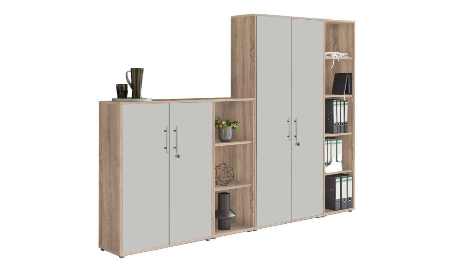 Mid.you Aktenschrank Office Edition Hellgrau, Sonoma Eiche 128.5x185.6x33 cm