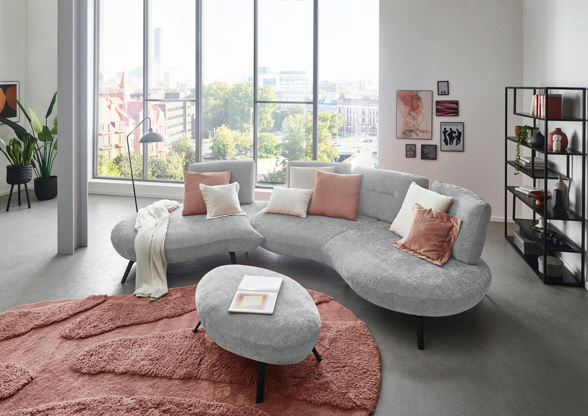 BIGSOFA Flachgewebe Hellgrau  - Hellgrau/Schwarz, Design, Textil/Metall (456/93/138cm) - Moderano