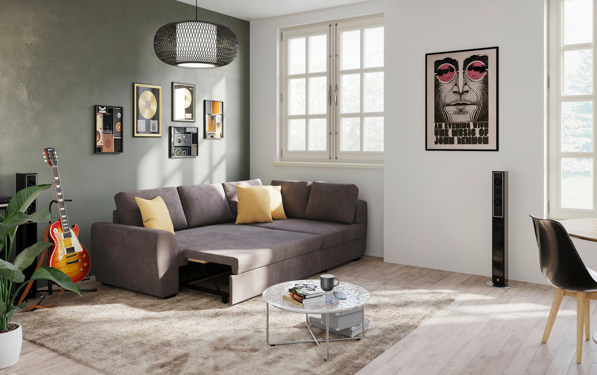 ECKSOFA Braun Mikrofaser Zierkissen, Bettkasten  - Schwarz/Braun, Trend, Kunststoff/Textil (253/154cm) - MID.YOU