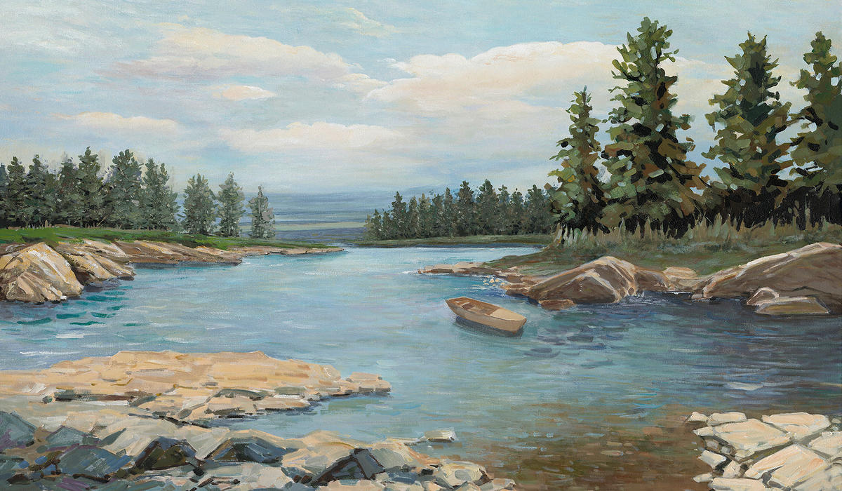 OLAJFESTMÉNY 120/70 cm  - kék/szürke, Natur, műanyag/textil (120/70cm) - Monee