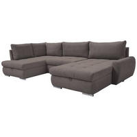 ECKSOFA Graubraun Velours  - Chromfarben/Graubraun, Design, Kunststoff/Textil (173/322/174cm) - Livetastic