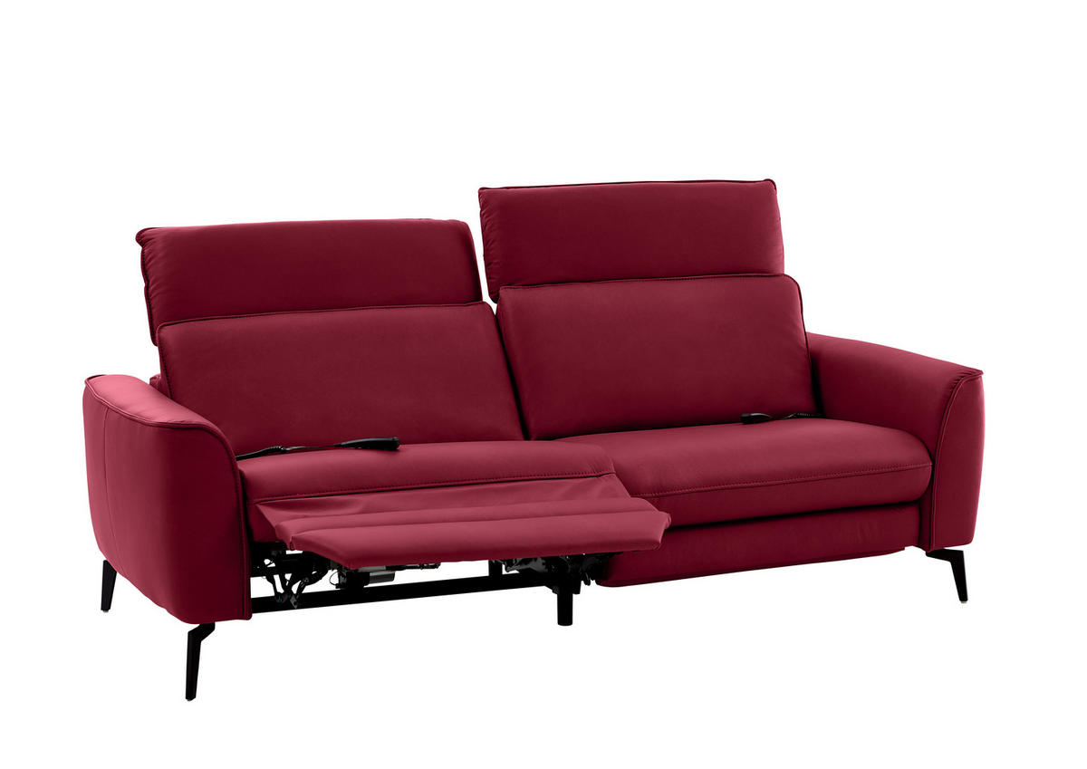 3-SITZER-SOFA in Echtleder Rot  - Rot/Schwarz, Natur, Leder/Metall (222/81/110cm) - Valdera