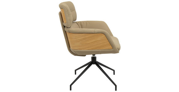 ARMLEHNSTUHL  in Eisen Echtleder pigmentiert  - Taupe/Eichefarben, Design, Leder/Holz (62/92/66cm) - Dieter Knoll