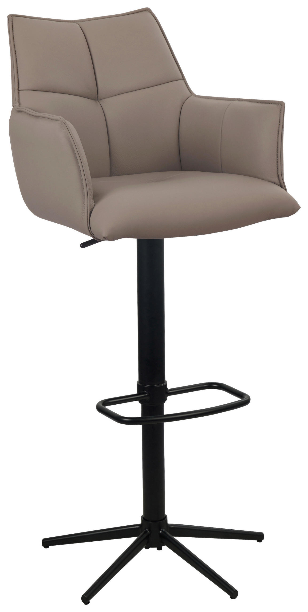 BARHOCKER Echtleder Grau, Schwarz Eisen Sitzfläche 360° drehbar  - Schwarz/Grau, Design, Leder/Metall (54/96-121/56cm) - Novel