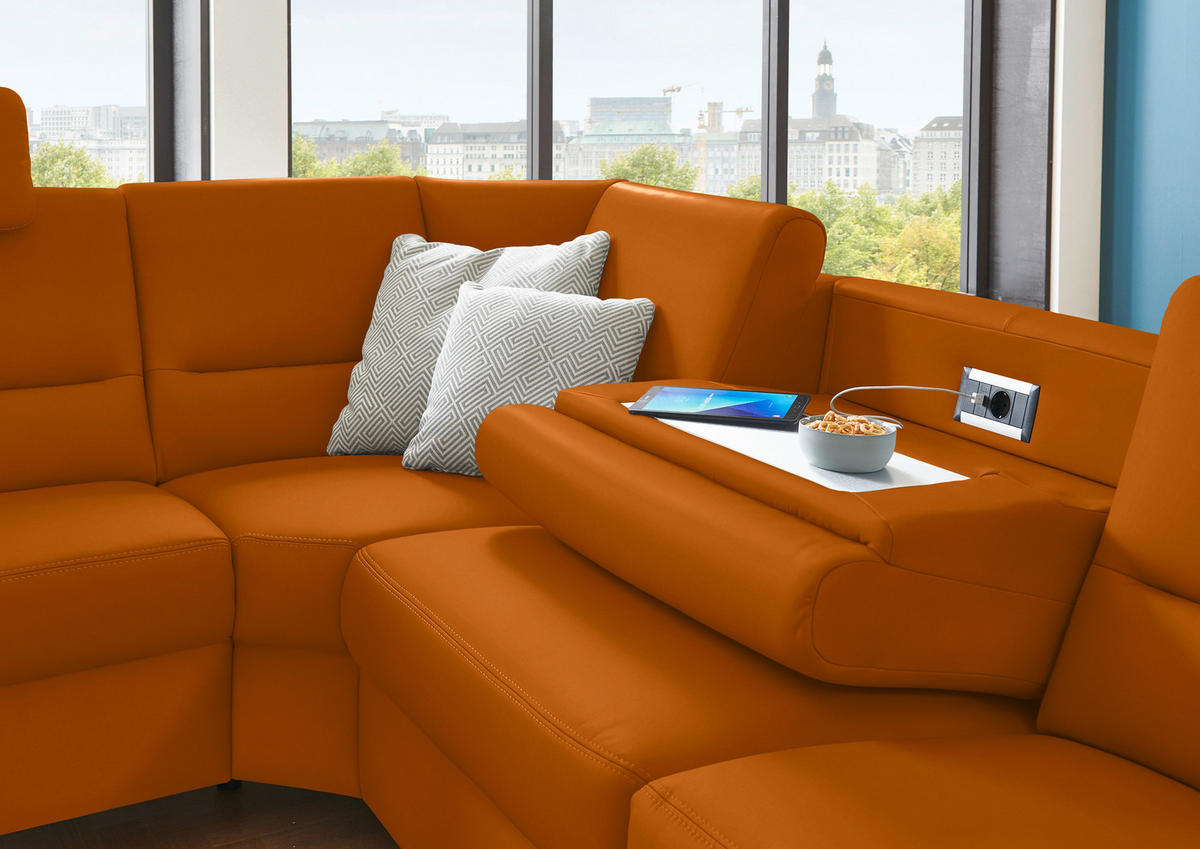 ECKSOFA in Echtleder Orange  - Alufarben/Orange, Basics, Leder/Metall (249/290cm) - Beldomo Premium
