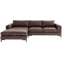 ECKSOFA Packo in Lederlook, Flachgewebe Dunkelbraun  160/265 cm  - Dunkelbraun/Schwarz, Design, Textil/Metall (160/265cm) - Livetastic